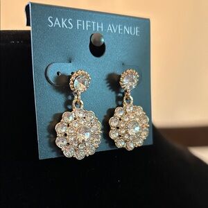 NWT Saks Fifth Avenue White Floral Crystal Earrings